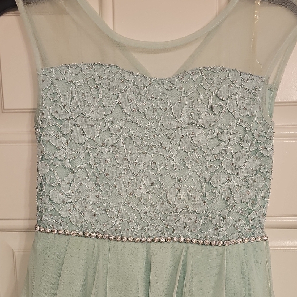 Elegant Mint Green Lace Kids Dress